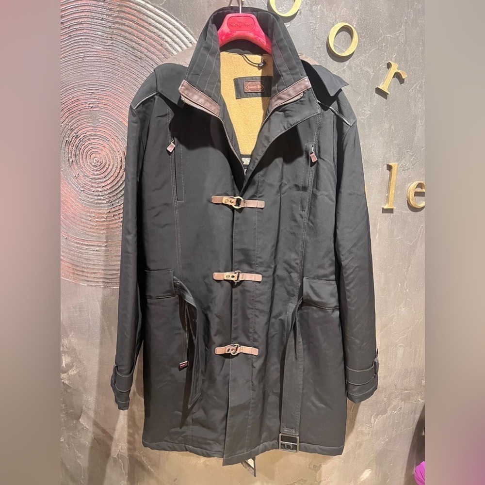 Jeremy boy Stylish Black Trench Coat with Toggle Fastenings winter size XL